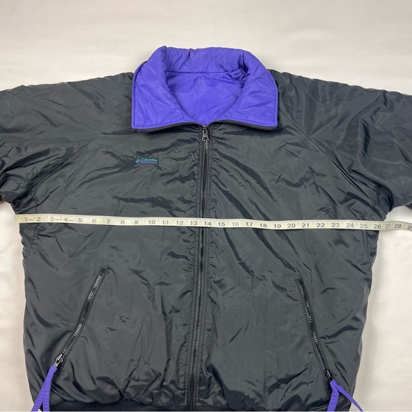 Vtg Columbia Mens Reversible Puffer Jacket Sz Large 90s Black/Purple Insulated - Picture 9 of 10